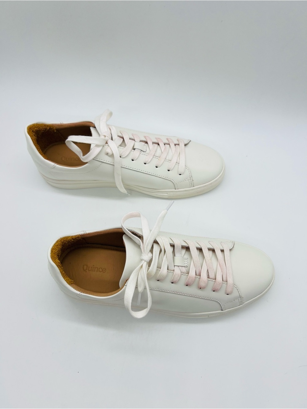 Quince Women’s White Everyday Leather Sneakers with Pale Pink Laces Size 10 - Picture 7 of 12